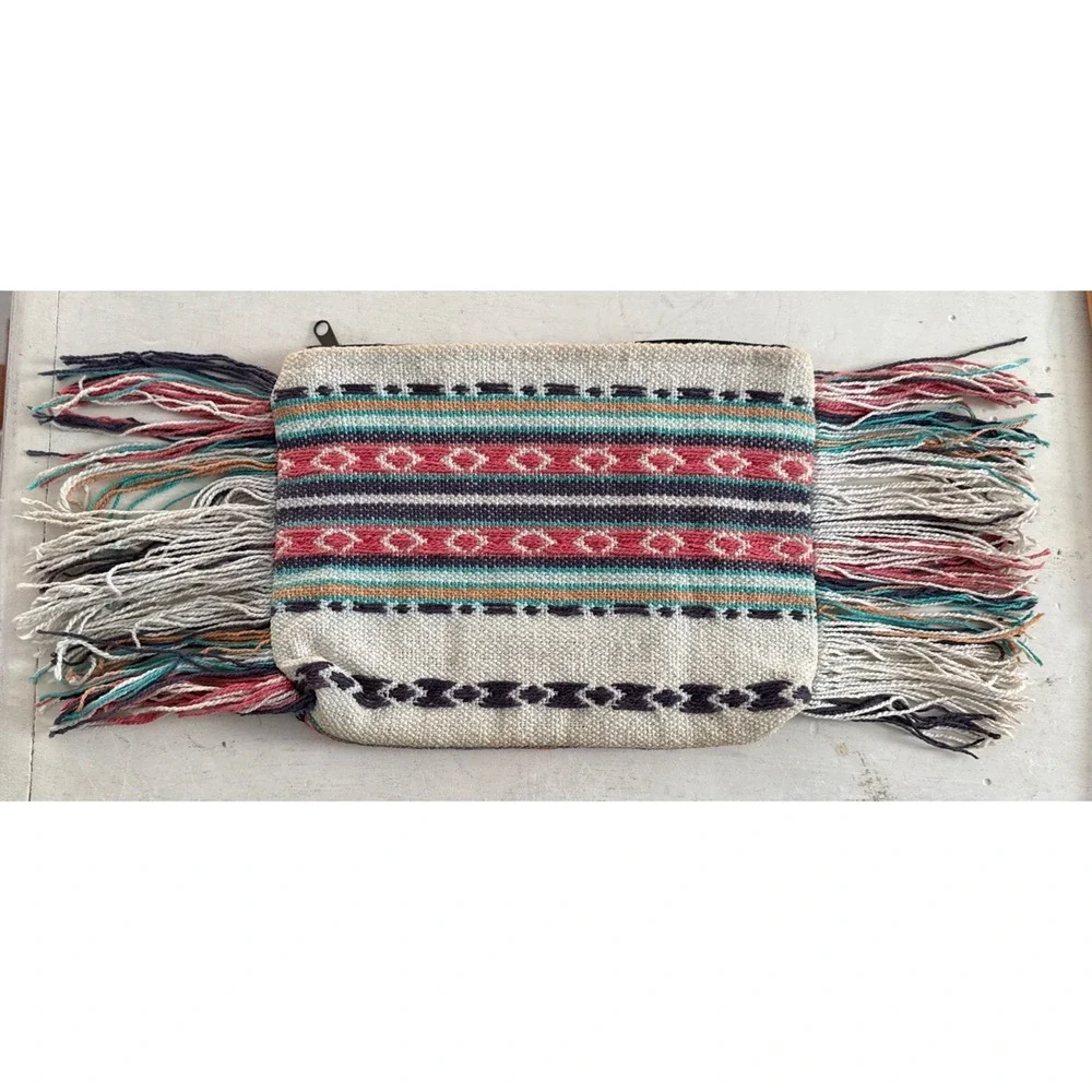 RARE Ale by Alessandra LOVE Fringe Embellished Zip Clutch Purse Handbag Bohemian